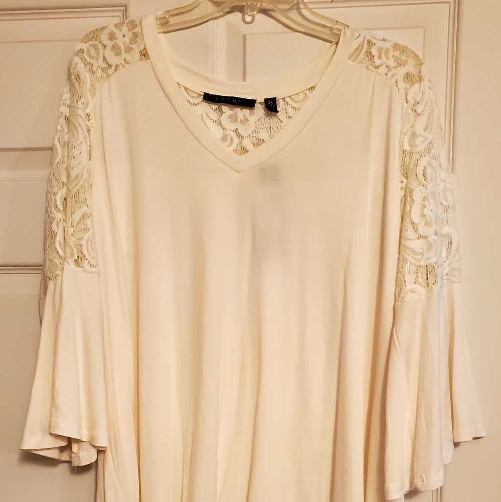 Cyrus off-white lace shoulder top